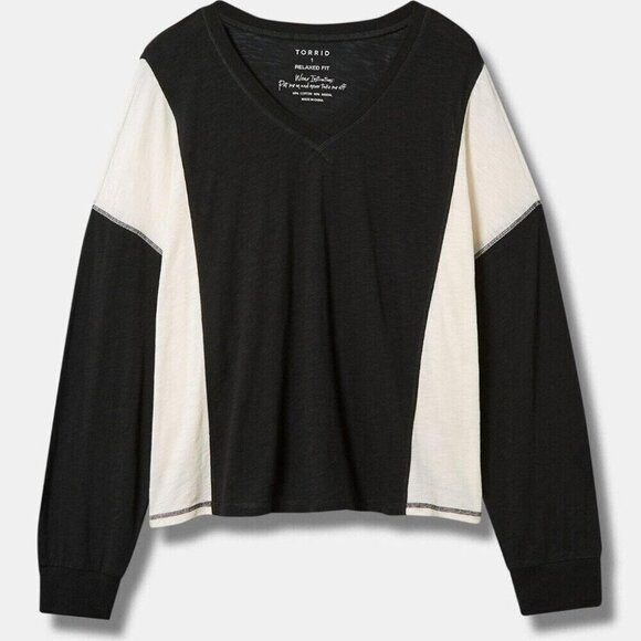 Torrid Cotton Modal Slub V-Neck Long Sleeve Dolman Tee - Picture 1 of 8